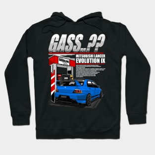 MITSUBISHI LANCER EVO IX ON GAS STATION-BLUE Hoodie